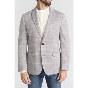CRICKETEER  Knit Sport Coat Blazer Plaid Sz 44L NWOT Excellent Gray Long Modern
